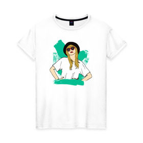 Женская футболка хлопок с принтом Тейлор в Курске, 100% хлопок | прямой крой, круглый вырез горловины, длина до линии бедер, слегка спущенное плечо | taylor swift | музыка | тэйлор свифт