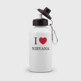 Бутылка спортивная с принтом I love Nirvana в Курске, металл | емкость — 500 мл, в комплекте две пластиковые крышки и карабин для крепления | 
