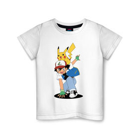 Детская футболка хлопок с принтом Пикачу в Курске, 100% хлопок | круглый вырез горловины, полуприлегающий силуэт, длина до линии бедер | 