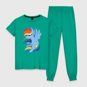 Женская пижама хлопок с принтом Rainbow Dash Angry в Курске, 100% хлопок | брюки и футболка прямого кроя, без карманов, на брюках мягкая резинка на поясе и по низу штанин | friendship is magic | my little pony | rainbow dash