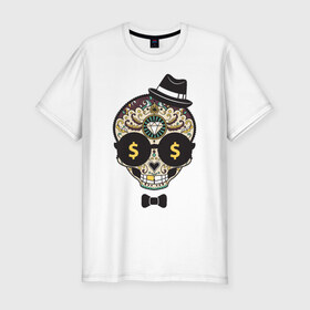 Мужская футболка премиум с принтом Diamond skull в Курске, 92% хлопок, 8% лайкра | приталенный силуэт, круглый вырез ворота, длина до линии бедра, короткий рукав | diamond | skull | swag | бриллиант | мода | череп