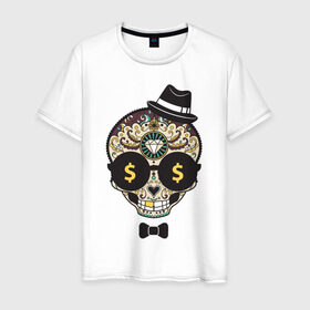 Мужская футболка хлопок с принтом Diamond skull в Курске, 100% хлопок | прямой крой, круглый вырез горловины, длина до линии бедер, слегка спущенное плечо. | diamond | skull | swag | бриллиант | мода | череп