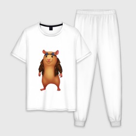 Мужская пижама хлопок с принтом Хомяк в Курске, 100% хлопок | брюки и футболка прямого кроя, без карманов, на брюках мягкая резинка на поясе и по низу штанин
 | арт | животные | зверь | няша | смешное | хомяк | хомячок