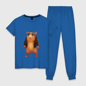 Женская пижама хлопок с принтом Хомяк в Курске, 100% хлопок | брюки и футболка прямого кроя, без карманов, на брюках мягкая резинка на поясе и по низу штанин | арт | животные | зверь | няша | смешное | хомяк | хомячок