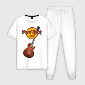 Мужская пижама хлопок с принтом Hard Rock cafe в Курске, 100% хлопок | брюки и футболка прямого кроя, без карманов, на брюках мягкая резинка на поясе и по низу штанин
 | гитара