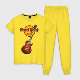 Женская пижама хлопок с принтом Hard Rock cafe в Курске, 100% хлопок | брюки и футболка прямого кроя, без карманов, на брюках мягкая резинка на поясе и по низу штанин | Тематика изображения на принте: гитара