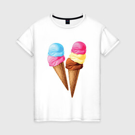 Женская футболка хлопок с принтом Мороженое в Курске, 100% хлопок | прямой крой, круглый вырез горловины, длина до линии бедер, слегка спущенное плечо | лето