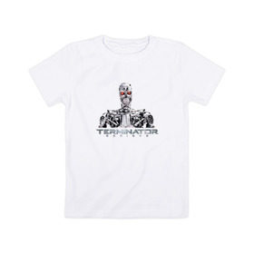 Детская футболка хлопок с принтом Терминатор в Курске, 100% хлопок | круглый вырез горловины, полуприлегающий силуэт, длина до линии бедер | Тематика изображения на принте: genisys | terminator | арнольд | генезис | терминатор | шварцнеггер