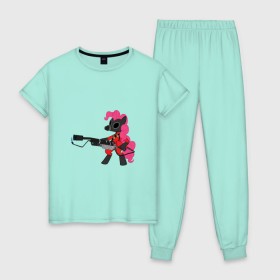 Женская пижама хлопок с принтом Поня жжёт! в Курске, 100% хлопок | брюки и футболка прямого кроя, без карманов, на брюках мягкая резинка на поясе и по низу штанин | 