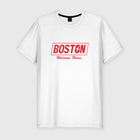 Мужская футболка премиум с принтом Fallout Boston Red в Курске, 92% хлопок, 8% лайкра | приталенный силуэт, круглый вырез ворота, длина до линии бедра, короткий рукав | 