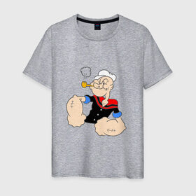 Мужская футболка хлопок с принтом Папай в Курске, 100% хлопок | прямой крой, круглый вырез горловины, длина до линии бедер, слегка спущенное плечо. | Тематика изображения на принте: 