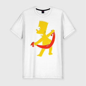 Мужская футболка премиум с принтом Барт с полотенцем в Курске, 92% хлопок, 8% лайкра | приталенный силуэт, круглый вырез ворота, длина до линии бедра, короткий рукав | барт с полотенцем the simpson симпсоны bart