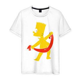 Мужская футболка хлопок с принтом Барт с полотенцем в Курске, 100% хлопок | прямой крой, круглый вырез горловины, длина до линии бедер, слегка спущенное плечо. | барт с полотенцем the simpson симпсоны bart