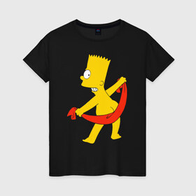 Женская футболка хлопок с принтом Барт с полотенцем в Курске, 100% хлопок | прямой крой, круглый вырез горловины, длина до линии бедер, слегка спущенное плечо | барт с полотенцем the simpson симпсоны bart