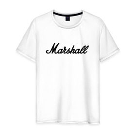 Мужская футболка хлопок с принтом Marshall logo в Курске, 100% хлопок | прямой крой, круглый вырез горловины, длина до линии бедер, слегка спущенное плечо. | guitars | marshall | music | гитары | музыка