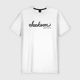 Мужская футболка премиум с принтом Jackson logo в Курске, 92% хлопок, 8% лайкра | приталенный силуэт, круглый вырез ворота, длина до линии бедра, короткий рукав | Тематика изображения на принте: guitars | jackson | music | гитары | музыка