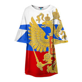 Детское платье 3D с принтом Флаг и герб РФ в Курске, 100% полиэстер | прямой силуэт, чуть расширенный к низу. Круглая горловина, на рукавах — воланы | герб | патриот | россия | рф | флаг