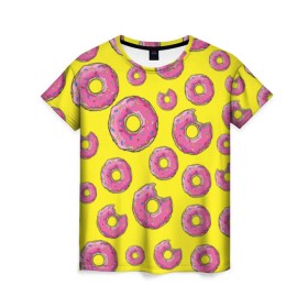Женская футболка 3D с принтом Пончики в Курске, 100% полиэфир ( синтетическое хлопкоподобное полотно) | прямой крой, круглый вырез горловины, длина до линии бедер | donut | simpsons | паттерн | пончик