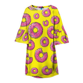 Детское платье 3D с принтом Пончики в Курске, 100% полиэстер | прямой силуэт, чуть расширенный к низу. Круглая горловина, на рукавах — воланы | donut | simpsons | паттерн | пончик