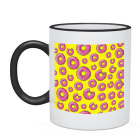 Кружка двухцветная с принтом Пончики в Курске, керамика | объем — 330 мл, диаметр — 80 мм. Цветная ручка и кайма сверху, в некоторых цветах — вся внутренняя часть | donut | simpsons | паттерн | пончик