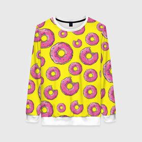 Женский свитшот 3D с принтом Пончики в Курске, 100% полиэстер с мягким внутренним слоем | круглый вырез горловины, мягкая резинка на манжетах и поясе, свободная посадка по фигуре | donut | simpsons | паттерн | пончик