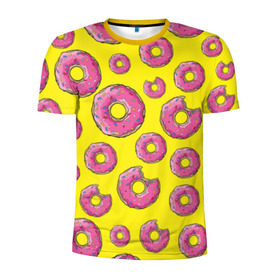 Мужская футболка 3D спортивная с принтом Пончики в Курске, 100% полиэстер с улучшенными характеристиками | приталенный силуэт, круглая горловина, широкие плечи, сужается к линии бедра | Тематика изображения на принте: donut | simpsons | паттерн | пончик
