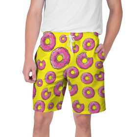 Мужские шорты 3D с принтом Пончики в Курске,  полиэстер 100% | прямой крой, два кармана без застежек по бокам. Мягкая трикотажная резинка на поясе, внутри которой широкие завязки. Длина чуть выше колен | Тематика изображения на принте: donut | simpsons | паттерн | пончик
