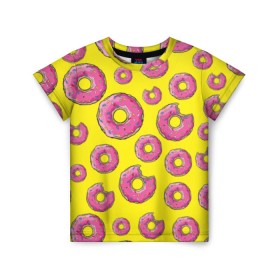 Детская футболка 3D с принтом Пончики в Курске, 100% гипоаллергенный полиэфир | прямой крой, круглый вырез горловины, длина до линии бедер, чуть спущенное плечо, ткань немного тянется | donut | simpsons | паттерн | пончик
