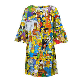 Детское платье 3D с принтом Симпсоны в Курске, 100% полиэстер | прямой силуэт, чуть расширенный к низу. Круглая горловина, на рукавах — воланы | гомер