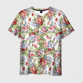 Мужская футболка 3D с принтом Цветы в Курске, 100% полиэфир | прямой крой, круглый вырез горловины, длина до линии бедер | Тематика изображения на принте: роза | роспись | цветы