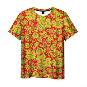 Мужская футболка 3D с принтом Хохлома в Курске, 100% полиэфир | прямой крой, круглый вырез горловины, длина до линии бедер | роспись | узор | хохлома