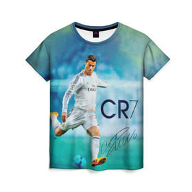 Женская футболка 3D с принтом Ronaldo в Курске, 100% полиэфир ( синтетическое хлопкоподобное полотно) | прямой крой, круглый вырез горловины, длина до линии бедер | роналдо