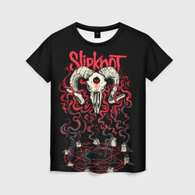 Женская футболка 3D с принтом Slipknot в Курске, 100% полиэфир ( синтетическое хлопкоподобное полотно) | прямой крой, круглый вырез горловины, длина до линии бедер | deth | rock | slipknot | баран | маска | мрак | рок | слипнот | череп