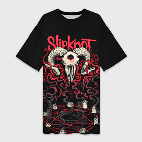 Платье-футболка 3D с принтом Slipknot в Курске,  |  | deth | rock | slipknot | баран | маска | мрак | рок | слипнот | череп