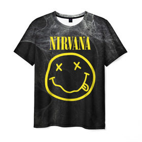 Мужская футболка 3D с принтом Nirvana в Курске, 100% полиэфир | прямой крой, круглый вырез горловины, длина до линии бедер | cobain | curt | nirvana | rock | smile | кобейн | курт | рок | смайл