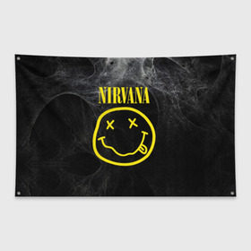 Флаг-баннер с принтом Nirvana в Курске, 100% полиэстер | размер 67 х 109 см, плотность ткани — 95 г/м2; по краям флага есть четыре люверса для крепления | cobain | curt | nirvana | rock | smile | кобейн | курт | рок | смайл
