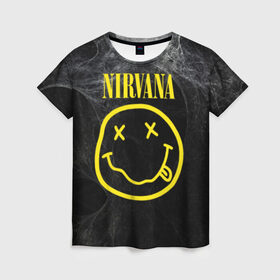 Женская футболка 3D с принтом Nirvana в Курске, 100% полиэфир ( синтетическое хлопкоподобное полотно) | прямой крой, круглый вырез горловины, длина до линии бедер | cobain | curt | nirvana | rock | smile | кобейн | курт | рок | смайл