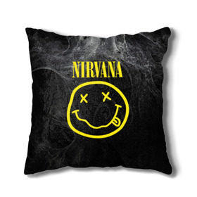 Подушка 3D с принтом Nirvana в Курске, наволочка – 100% полиэстер, наполнитель – холлофайбер (легкий наполнитель, не вызывает аллергию). | состоит из подушки и наволочки. Наволочка на молнии, легко снимается для стирки | cobain | curt | nirvana | rock | smile | кобейн | курт | рок | смайл