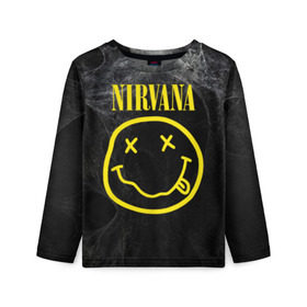 Детский лонгслив 3D с принтом Nirvana в Курске, 100% полиэстер | длинные рукава, круглый вырез горловины, полуприлегающий силуэт
 | cobain | curt | nirvana | rock | smile | кобейн | курт | рок | смайл