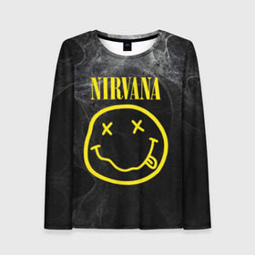 Женский лонгслив 3D с принтом Nirvana в Курске, 100% полиэстер | длинные рукава, круглый вырез горловины, полуприлегающий силуэт | cobain | curt | nirvana | rock | smile | кобейн | курт | рок | смайл
