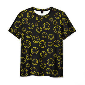 Мужская футболка 3D с принтом Nirvana в Курске, 100% полиэфир | прямой крой, круглый вырез горловины, длина до линии бедер | Тематика изображения на принте: cobain | curt | nirvana | rock | smile | кобейн | курт | рок | смайл