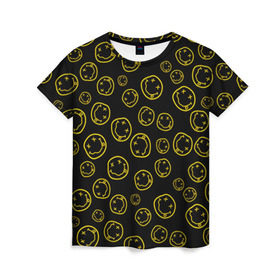 Женская футболка 3D с принтом Nirvana в Курске, 100% полиэфир ( синтетическое хлопкоподобное полотно) | прямой крой, круглый вырез горловины, длина до линии бедер | Тематика изображения на принте: cobain | curt | nirvana | rock | smile | кобейн | курт | рок | смайл