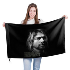 Флаг 3D с принтом Nirvana в Курске, 100% полиэстер | плотность ткани — 95 г/м2, размер — 67 х 109 см. Принт наносится с одной стороны | Тематика изображения на принте: cobain | curt | nirvana | rock | кобейн | курт | рок