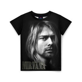 Детская футболка 3D с принтом Nirvana в Курске, 100% гипоаллергенный полиэфир | прямой крой, круглый вырез горловины, длина до линии бедер, чуть спущенное плечо, ткань немного тянется | Тематика изображения на принте: cobain | curt | nirvana | rock | кобейн | курт | рок