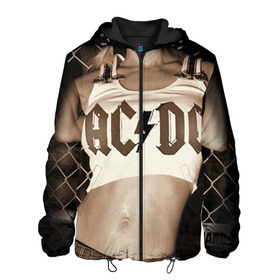 Мужская куртка 3D с принтом AC/DC в Курске, ткань верха — 100% полиэстер, подклад — флис | прямой крой, подол и капюшон оформлены резинкой с фиксаторами, два кармана без застежек по бокам, один большой потайной карман на груди. Карман на груди застегивается на липучку | ac dc | acdc | rock | рок | эйсидиси
