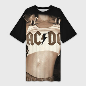 Платье-футболка 3D с принтом AC DC в Курске,  |  | ac dc | acdc | rock | рок | эйсидиси