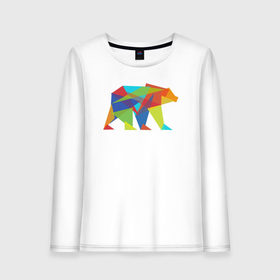 Женский лонгслив хлопок с принтом Fractal geometric bear в Курске, 100% хлопок |  | fractal geometric bear медведь миша треугольн