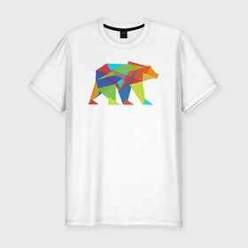 Мужская футболка премиум с принтом Fractal geometric bear в Курске, 92% хлопок, 8% лайкра | приталенный силуэт, круглый вырез ворота, длина до линии бедра, короткий рукав | fractal geometric bear медведь миша треугольн