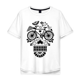 Мужская футболка хлопок Oversize с принтом Велочереп в Курске, 100% хлопок | свободный крой, круглый ворот, “спинка” длиннее передней части | bicycle | bike | biker | байк | велик | велосипед | велосипедист | велоспорт | велочереп | спорт | череп