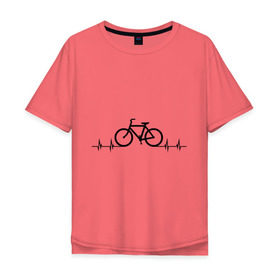 Мужская футболка хлопок Oversize с принтом Велоспорт в Курске, 100% хлопок | свободный крой, круглый ворот, “спинка” длиннее передней части | Тематика изображения на принте: bicycle | bike | biker | байк | велик | велосипед | велосипедист | велоспорт | кардиограмма | спорт